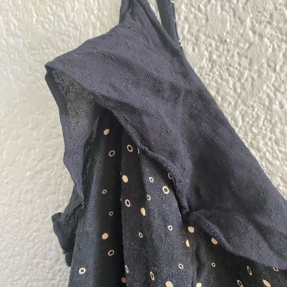 Free People Intimately Mini Slip Dress Ruffled Black Gold Dot Medium Button Back - Picture 3 of 13